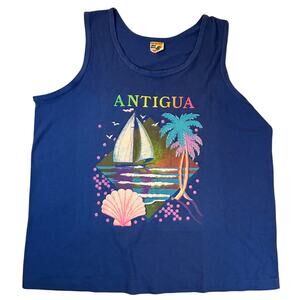 Vintage 80s Island Waves Tank Top XL Made in Antigua Caribbean Graphic